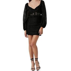 ASTR the label ruched black lace long sleeve mini corset dress medium NWT